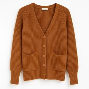 Emile et Ida Caramel Brown Alpaca Wool Knit Cardigan Sweater Size S
